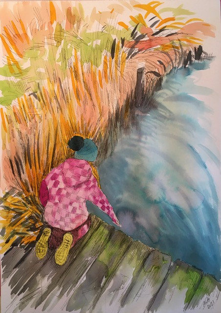 Ved sø. Akvarel af Ann-Louise Bergström